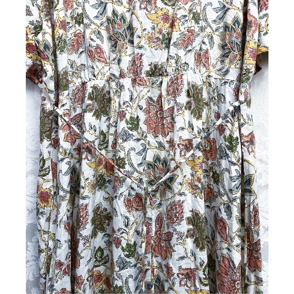 Mango Womens NWT Floral Print V-Neck Buttoned Linen-Blend Midi Dress Size 18 New - Picture 7 of 12